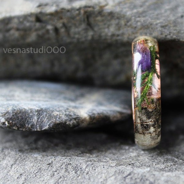 Real Juniper resin ring Birch bark womens ring Wood resin ring Nature resin ring Boho ring Rustic ring Eco Friendly Green Forest Jewelry