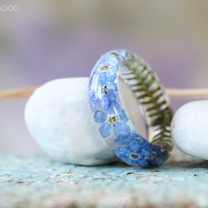Forget me not ring Blue ring Fern resin ring Nature resin ring Real plant jewelry Forest Jewelry Stacking ring Gifts for Mom
