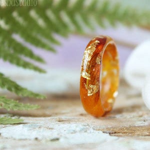 Orange marigold ring Marigold resin flower Modern flower rings Gold ring Nature inspired rings Birthday gift Girlfriend gift Boho jewelry