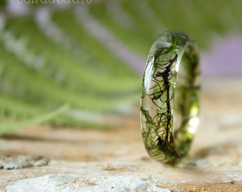 Nature resin ring Green moss ring Lucite botanical ring Eco ring Nature resin green moss ring Terrarium jewelry Nature art Woodland Style