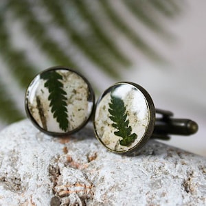 Wood cufflinks Wood 5th Anniversary gift Fern resin cufflinks for men Birch bark Men's jewelry Wood Anniversary Gift for Husband