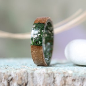 Cherry Wood Mens ring REAL Moss resin ring Nature resin ring Boho ring  Eco Friendly Green Forest Jewelry