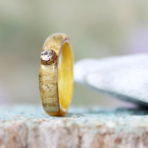 Sunflower resin ring 3rd wedding anniversary crystal statement ring Birch bark ring Rustic ring Forest Jewelry Womens Gift