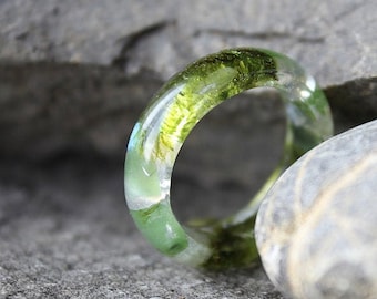 REAL MOSS resin ring, Labradorite, Jade - Nature resin ring Green forest ring Rustic ring Eco Friendly Gift for her