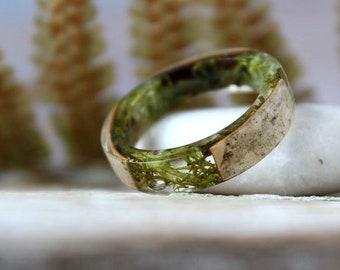 Birkenrinde Herrenring ECHT Moss Harz Ring Holz Harz Ring Natur Harz Ring Boho Ring Rustikaler Ring Eco freundlicher grüner Wald Schmuck