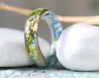 Oubliez-moi pas bague en résine d’écorce de bouleau bague en bois bague de mariage bague nature bague de fiançailles en argent bijoux forestiers bijoux bleus cadeau pour elle