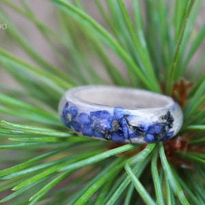 Wood flower ring Blue Forget me not ring Flower wood wedding ring Engagement nature ring Women wooden ring Botanical ring