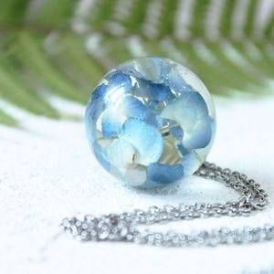 Moon Necklace Blue Hydrangea necklace pandant Real flower necklace Sphere resin necklace Dried flower necklace Romantic gift BLACK FRIDAY image 2