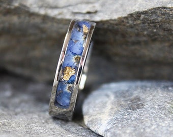 Blue Forget me not ring Wedding band for women Stainless Steel - 5 mm Floral band engagement ring Unisex ring Memories gift