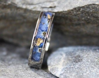 Anillo azul No me olvides Alianza de boda para mujer Acero inoxidable - Anillo de compromiso de banda floral de 5 mm Anillo unisex Regalo de recuerdos