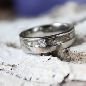 Mens Engagement ring Mens Womens Wedding ring His and Hers ring ctystal steel ring - 7mm Nature ring Modern band ring Gift