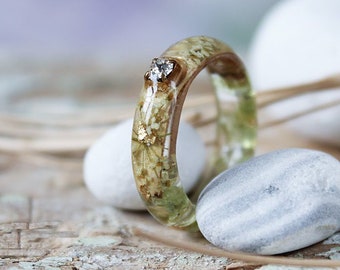 Crystal ring Engagement resin ring Womens ring Queen Anne Lace Nature resin ring  Pressed flower jewelry Floral wedding