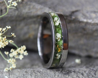 Anillo de compromiso único con flor de encaje de la reina Ana Acero inoxidable - Anillo de promesa de 7 mm Anillo de boda natural para hombres Anillo unisex Su y ella