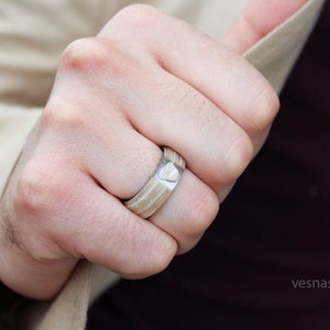 Avant Garde wood ring Minimalist White Wedding ring Titanium mens ring Titanium Wedding Band Men&#39;s Wedding Ring  Personalized ring