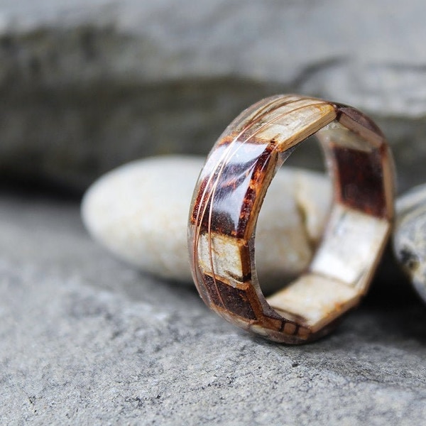 Wood resin ring Birch bark ring Nature Forest ring Men / women wooden ring Anniversary wood ring Copper jewelry, Gifts for menEco Friendly