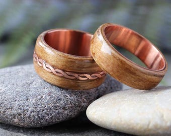 Olive wood ring and Copper ring Wood ring for men, Bentwood Ring - custom made any size