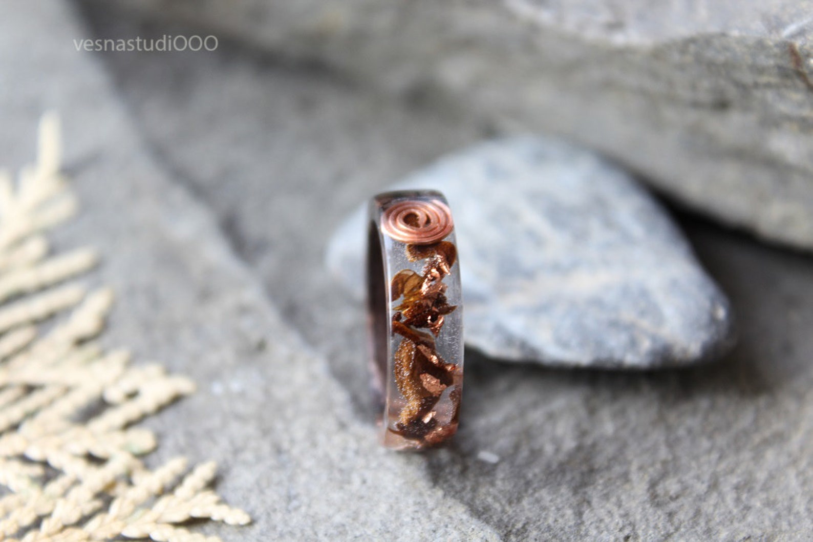 Coffee Wood Ring Brown Resin Ring Coffee Band Ring Copper Etsy