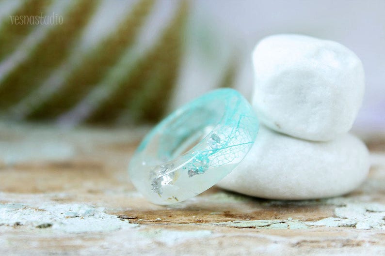 Moonstone ring Blue resin ring Bohemian zodiac ring Raw stone ring Band stone ring June Birthstone ring Anniversary gift