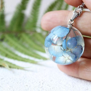 Moon Necklace Blue Hydrangea necklace pandant Real flower necklace Sphere resin necklace Dried flower necklace Romantic gift BLACK FRIDAY image 8
