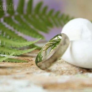 REAL Moss resin ring Birch bark ring Wood resin ring Nature resin ring Silver/copper ring Green ring Rustic ring Eco Friendly Forest Jewelry image 3