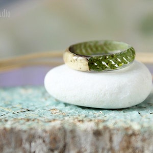 REAL FERN resin ring Birch bark ring Wood resin ring Nature resin ring Delicate ring Green ring Rustic ring Eco Friendly Forest Jewelry image 3