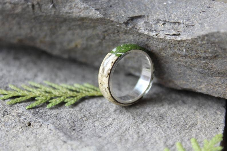 REAL FERN resin ring Birch bark ring Wood resin ring Nature resin ring Delicate ring Green ring Rustic ring Eco Friendly Forest Jewelry image 6