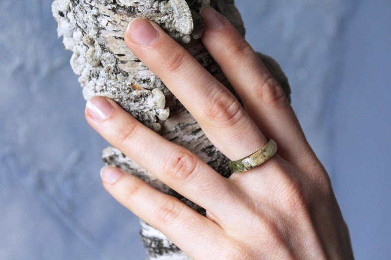 REAL FERN resin ring Birch bark ring Wood resin ring Nature resin ring Delicate ring Green ring Rustic ring Eco Friendly Forest Jewelry image 4