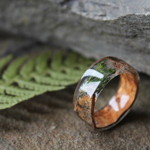 Real Juniper resin ring Birch bark Mens ring Wood resin ring Nature resin ring Boho ring Rustic ring Eco Friendly Green Forest Jewelry image 3