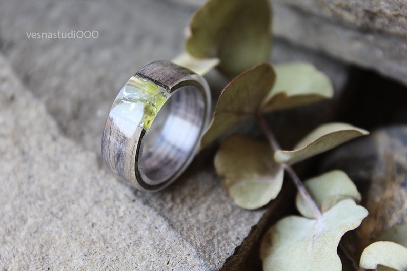 Wood resin ring Peridot Mens women ring August Birthstone ring Engagement wood ring Fashion ring Nature resin ring Delicate ring Green ring image 5