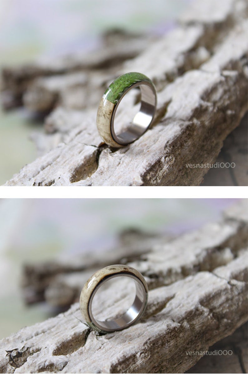 REAL FERN resin ring Birch bark ring Wood resin ring Nature resin ring Delicate ring Green ring Rustic ring Eco Friendly Forest Jewelry image 7