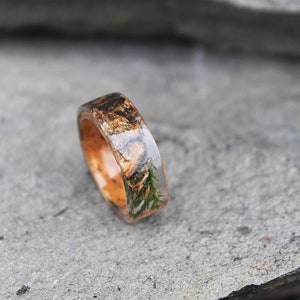 Real Juniper resin ring Birch bark Mens ring Wood resin ring Nature resin ring Boho ring Rustic ring Eco Friendly Green Forest Jewelry image 4