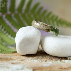 REAL Moss resin ring Birch bark ring Wood resin ring Nature resin ring Silver/copper ring Green ring Rustic ring Eco Friendly Forest Jewelry image 4