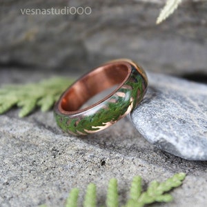 REAL FERN resin ring Birch bark ring Wood resin ring Nature resin ring Delicate ring Green ring Rustic ring Eco Friendly Forest Jewelry image 5
