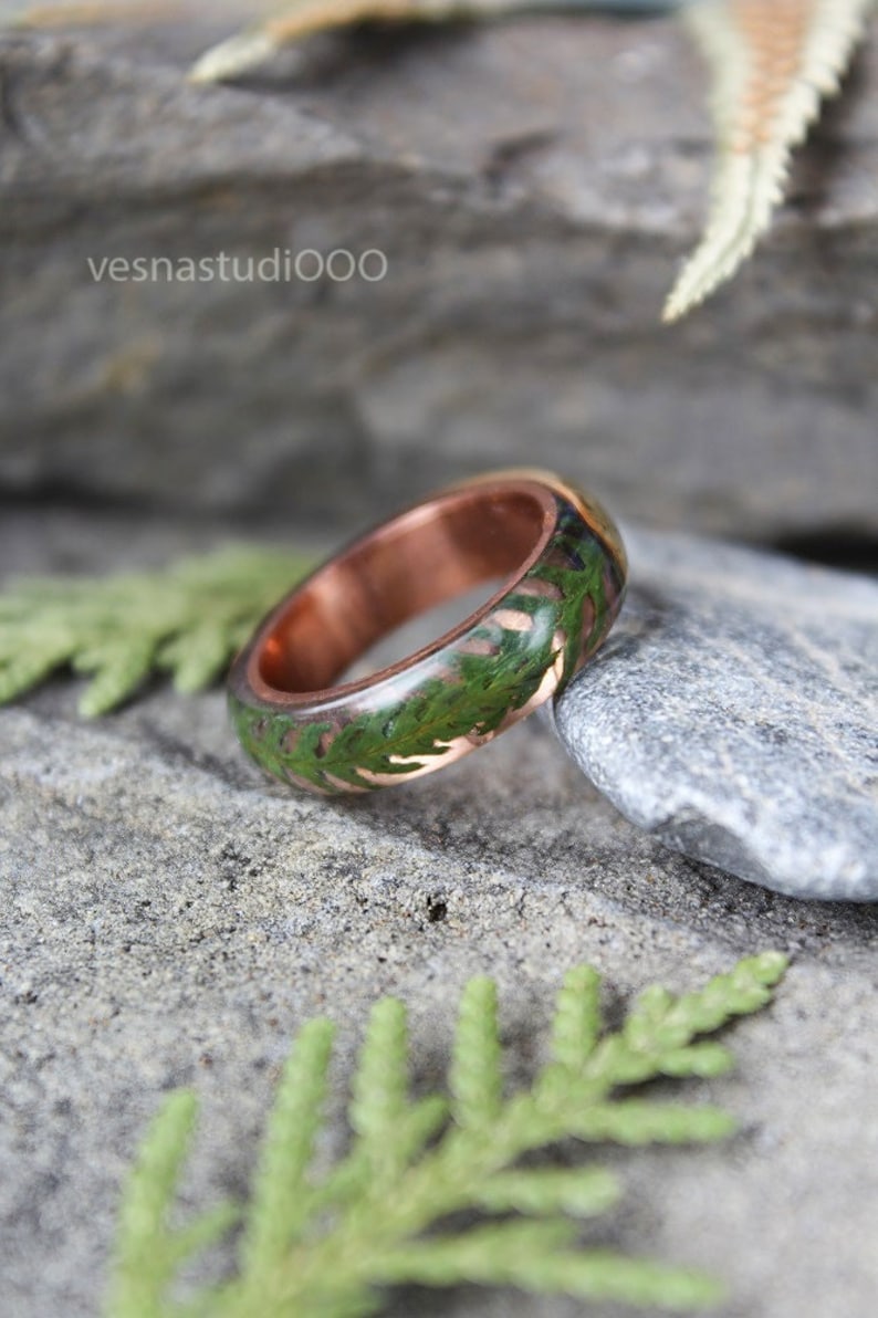 REAL FERN resin ring Birch bark ring Wood resin ring Nature resin ring Delicate ring Green ring Rustic ring Eco Friendly Forest Jewelry image 5