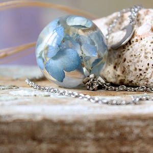 Moon Necklace Blue Hydrangea necklace pandant Real flower necklace Sphere resin necklace Dried flower necklace Romantic gift BLACK FRIDAY image 5