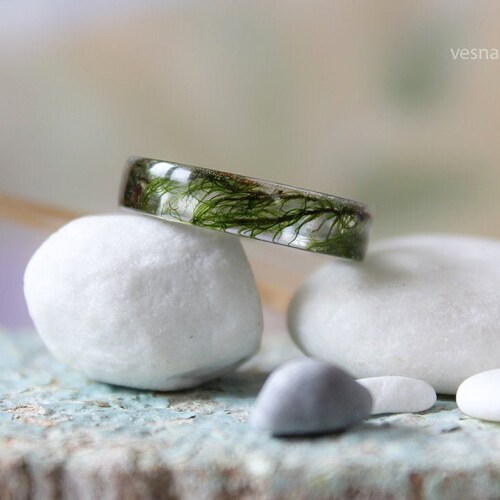 Men's ring  Real Moss resin ring Nature rings Botanical rings  Eco resin ring  Nature resin green moss ring Men's jewelry Unisex ring