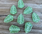 Czech Glass Christmas Tree Beads, Light Green Frosted, 17mm, 8 beads