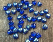 Small Blue AB Heart Czech Glass Bead 6mm 40 Beads