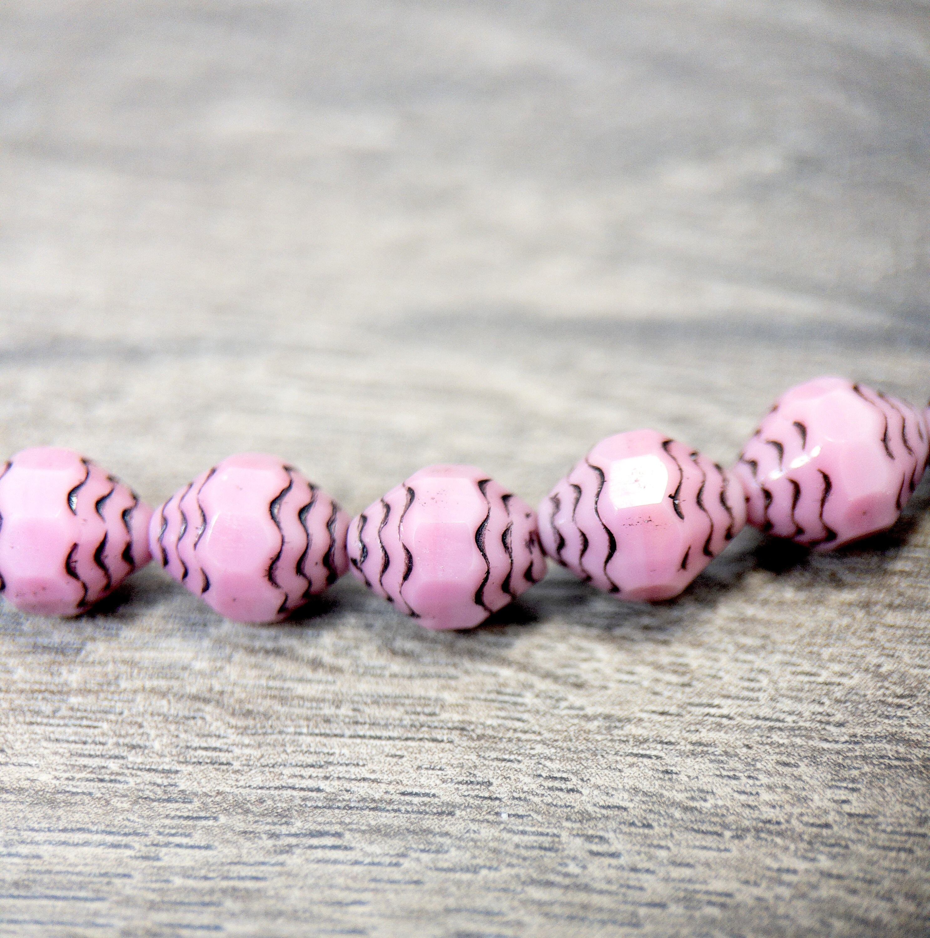 Pink and Black Cathedral Bicone Faceted Czech Glass Bead 9.5x7.5mm 15 Beads