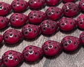 Large Red Opal and Black Ladybug Bead 13x11mm 11 Beads