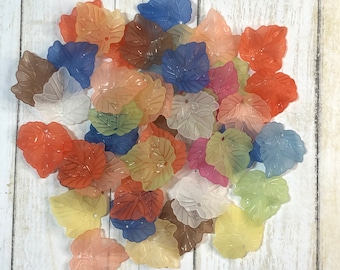 Acrylic Lucite Leaf Bead Charm Mix 24mm x 23mm 50 beads