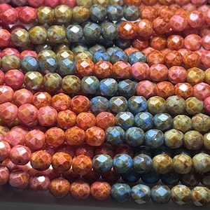 6mm Travertine Fire Polish Mix, 9 Colors, 27 Beads