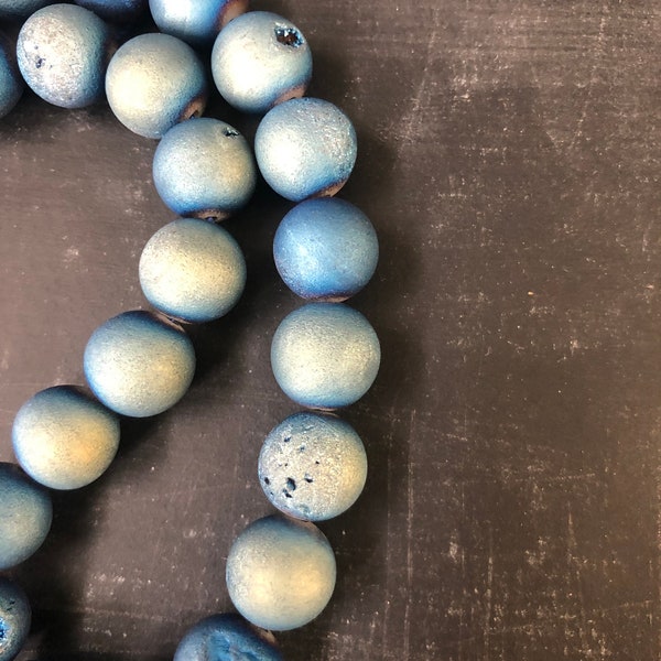 12mm Druzy Agate Matte Blue AB Bead 1 Strand