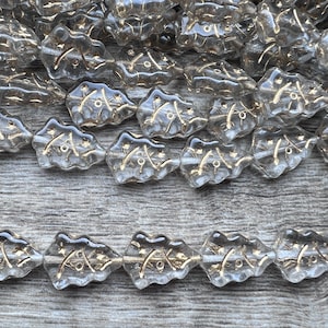 Czech Glass Christmas Tree Beads Crystal and Gold 16mm