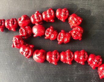 Laughing Buddha Head Resin Bead Dark Red 12mm 6 Beads