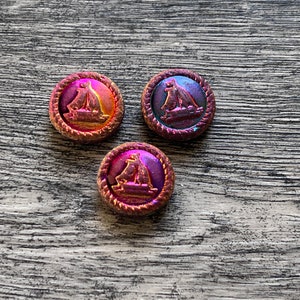 Czech Glass Pressed Sailboat Bead Marea Finish 4 beads 19.5mm