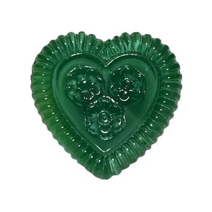 Czech Glass Button, Green Heart with Flowers, glass shank, 17mm