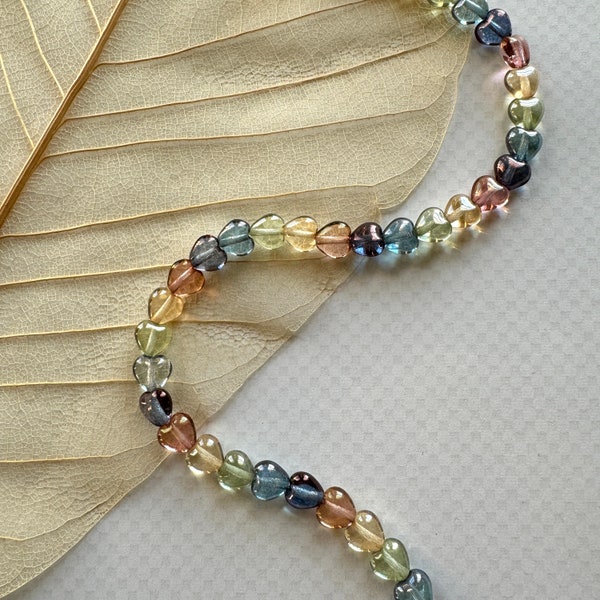 Transparent Rainbow 5 Color Luster Heart Beads 45 Beads 6mm Bead