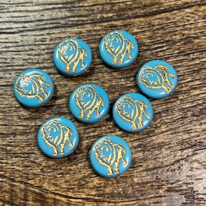 Czech Glass Lion Bead Blue and Gold 8 beads 14mm