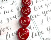 Red Gold Wash Heart with Anchor Czech Glass Bead 17mm 6 Beads